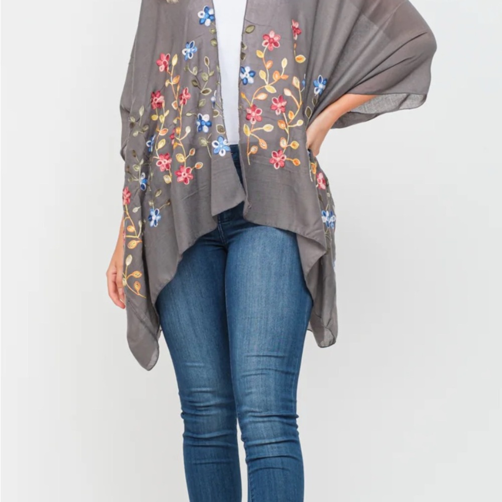 Raj Gray Floral Embroidered Top